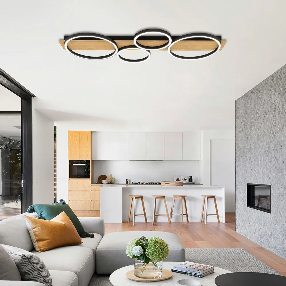 VivaluxVIV005159LED плафон MATTEO-C LED 38W черно+дърво CCT 3000-4000-6400K