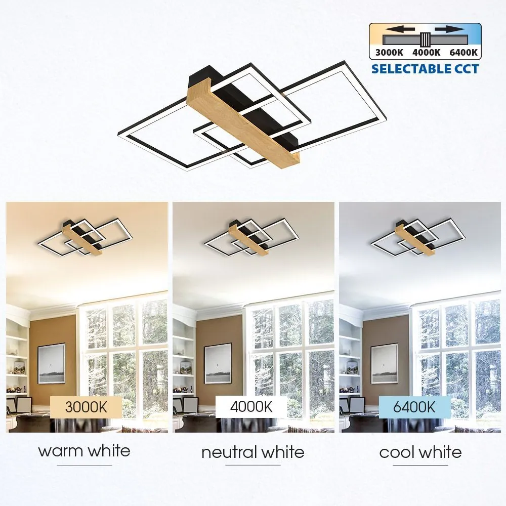 VivaluxVIV005163LED плафон LUCAS LED 36W черно+дърво CCT 3000-4000-6400K
