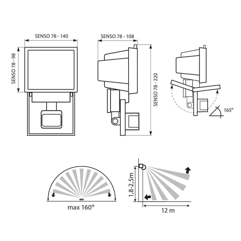Vivalux VIV002866 Прожектор SENSO с датчик за движение 78 мм бял IP44