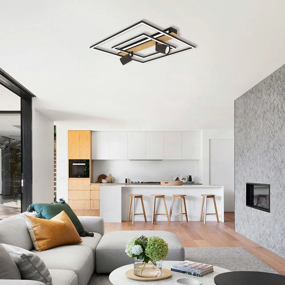 VivaluxVIV005165LED плафон CAMPO LED 36W черно/бяло+дърво CCT-switch 3000-4000-6400K