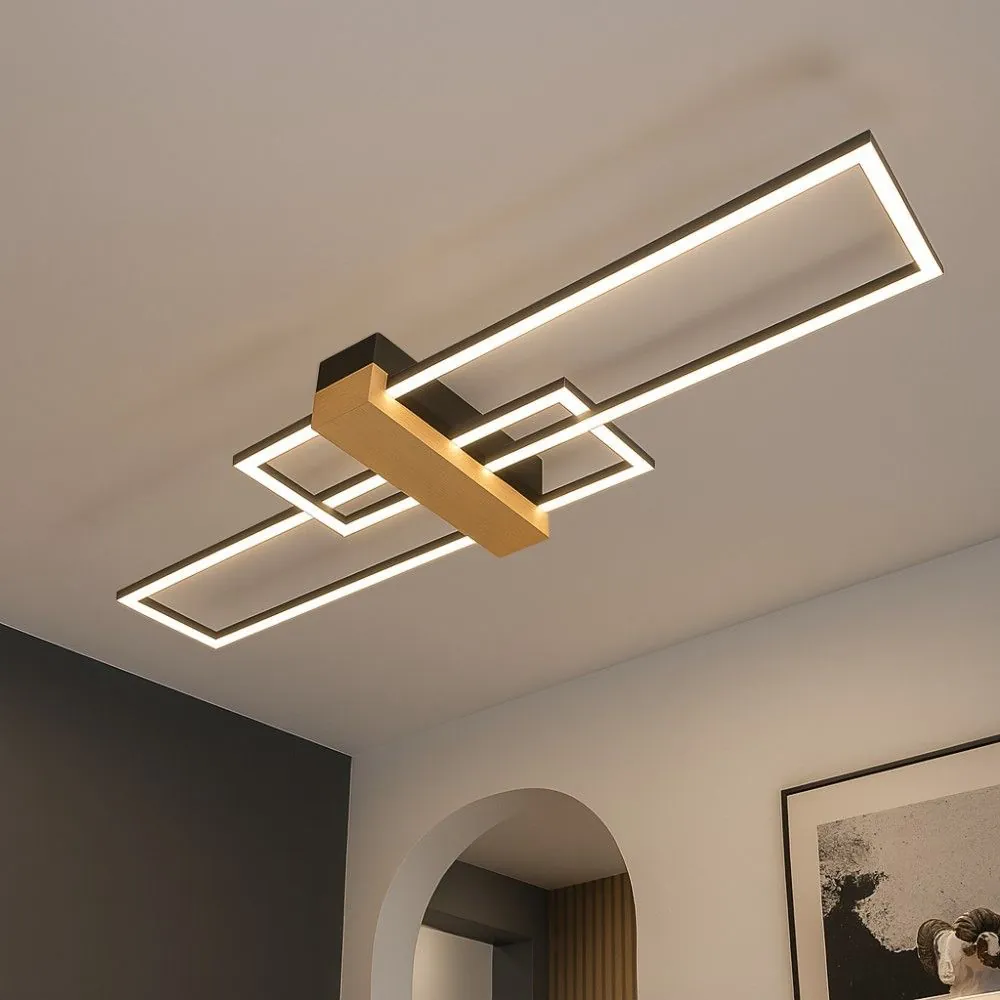 VivaluxVIV005164LED плафон LUCAS LED 30W черно+дърво CCT 3000-4000-6400K