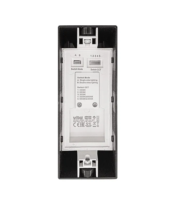Vito 3401160 LED WALL LIGHT ARCOS 15W 5xCCT (3000K/4000K/6500K/3000K+6500K/6500K+3000K) 1350Lm IP65 20*7CM BLACK