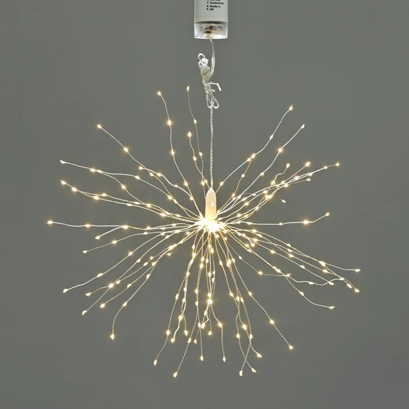 ACA Lighting X0115011811 150 LED фойерверк гирлянд топла светлина сребриста медна тел 4×AA батерии + дистанционно IP44 3 светодиода × 50 нишки + 80см