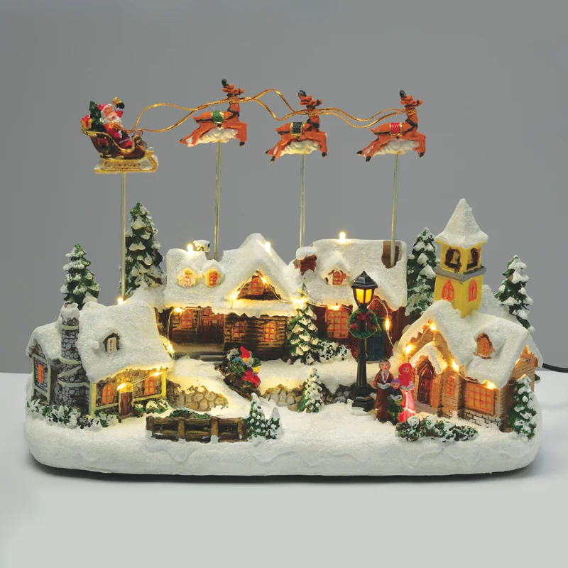 ACA Lighting X0307 LED топла светлина декор мултицветно селище + движеща се шейна + музика 4.5V (адаптер)   3AA (бат.) 34.5×15.5×25.5см