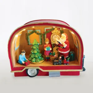 ACA Lighting X0320 LED топла светлина декор – работилница на Дядо Коледа + въртящо дърво + музика адапт. 4.5V   бат. 3×AA 25.4×9.5×17.8см