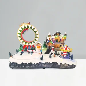 ACA Lighting X0324 LED RGB декор мултицвет селище + въртящо колело карусел и кънки + музика адапт. 4.5V 48×29×29см