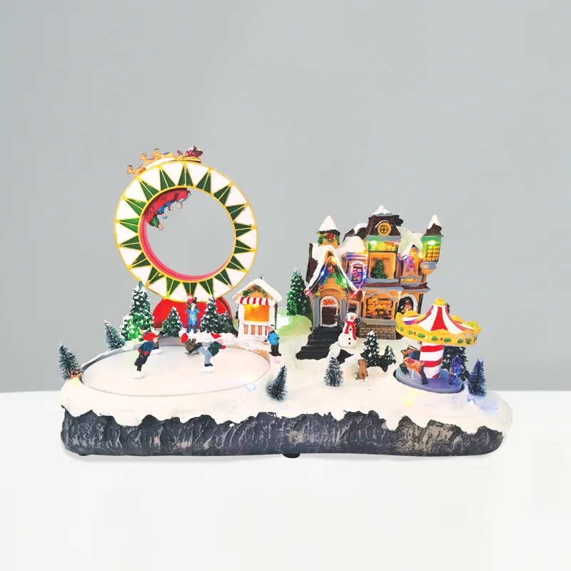 ACA Lighting X0324 LED RGB декор мултицвет селище + въртящо колело карусел и кънки + музика адапт. 4.5V 48×29×29см