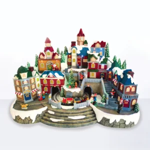 ACA Lighting X0329 LED RGB декор мултицвет селище + въртящ се влак и дърво адапт. 4.5V 51×30×35.5см