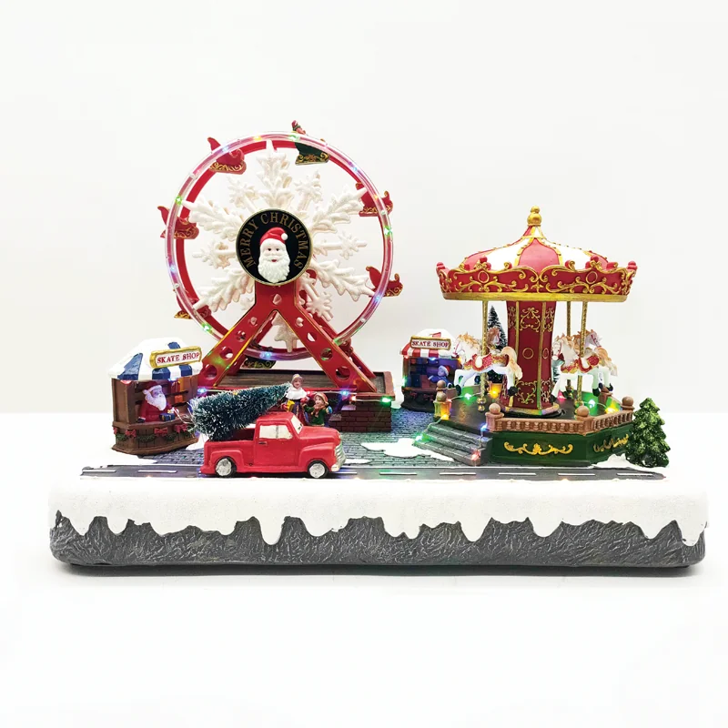 ACA Lighting X0333 LED декор мултицвет коледно селище + въртене + ски + музика адапт. 4.5V 40×27×30.5см