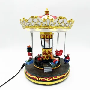 ACA Lighting X0336 LED декор топла светлина коледно селище – въртящ се карусел + музика бат. 3×AA 20.5×20.5×25.5см