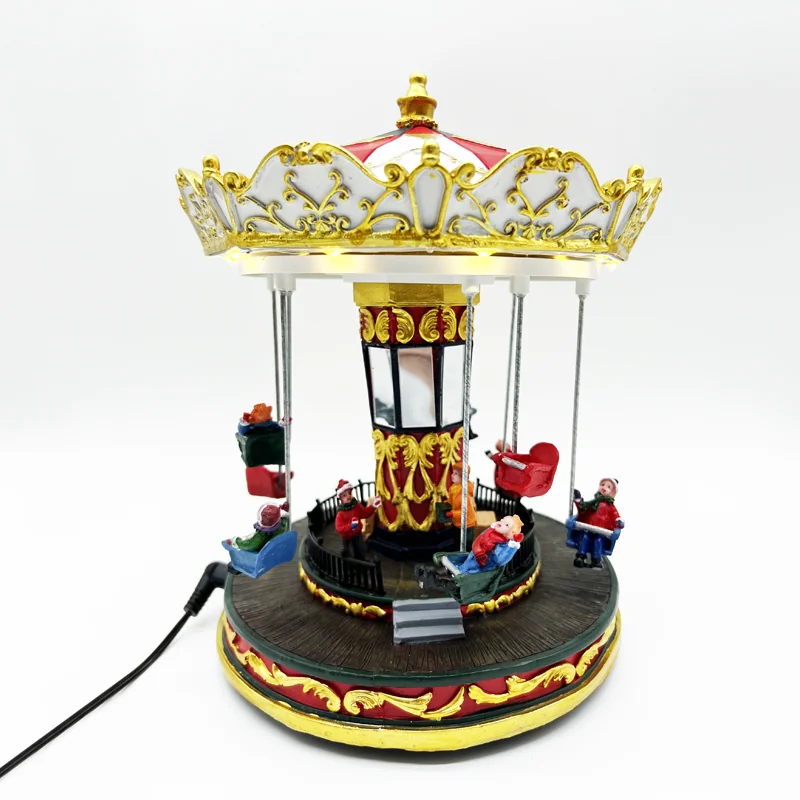 ACA Lighting X0336 LED декор топла светлина коледно селище – въртящ се карусел + музика бат. 3×AA 20.5×20.5×25.5см