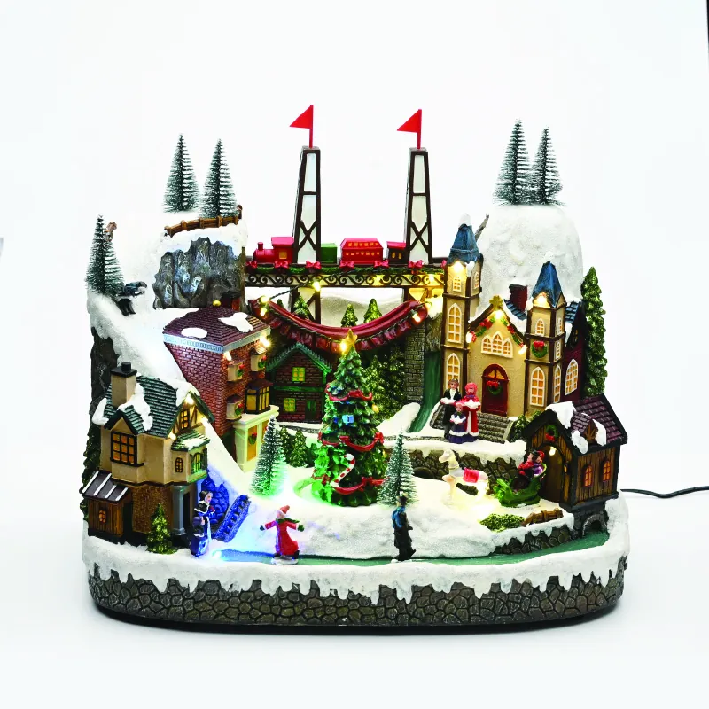 ACA Lighting X0353 LED мултицвет селище с мост въртящо движение музика адапт. 4.5V бат. 3×AA (не включени) 39×24.5×33см