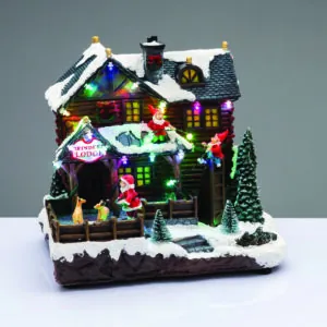 ACA Lighting X0356 LED мултицвет къща с животни въртящо движение музика адапт. 4.5V бат. 3×AA (не включени) 24.5×19.5×24.5см