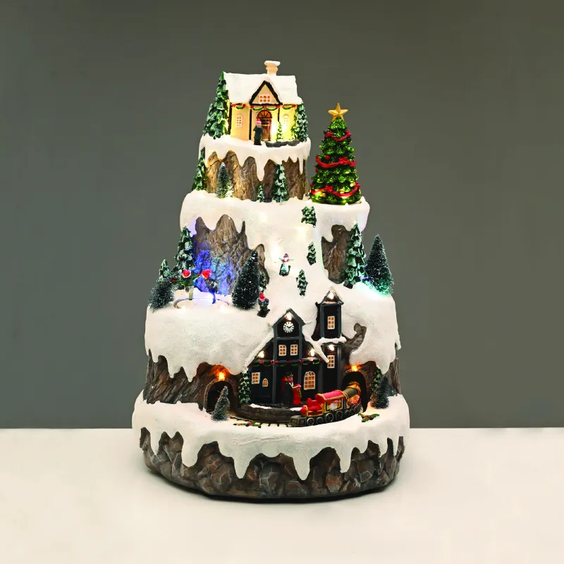 ACA Lighting X0360 LED топла светлинасменящи се цветове коледно селище с влак музика адапт. 4.5V 31×31×43см