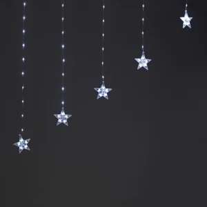 ACA Lighting X042222210 222 LED завеса със звезди студена светлина прозрачна медна тел адаптер свързваемо до 3 комплекта 3×1.2м 8 функции IP20 3м кабел