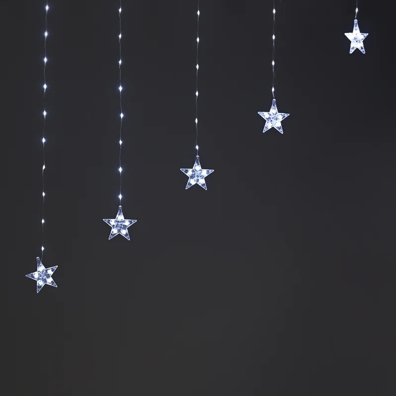 ACA Lighting X042222210 222 LED завеса със звезди студена светлина прозрачна медна тел адаптер свързваемо до 3 комплекта 3×1.2м 8 функции IP20 3м кабел