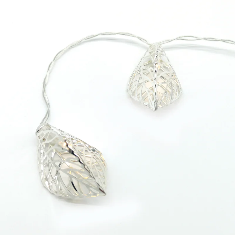 ACA Lighting X061011251 Метални листа – 10 LED батерии 3×AA топла светлина сребърен метал IP20 135 + 30см прозрачен кабел