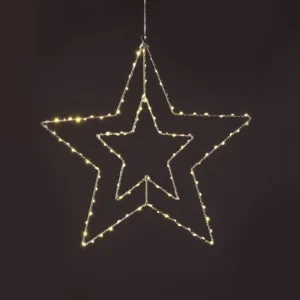 ACA Lighting X0611314224 Сребърна звезда – 113 мини LED топло бяло сребърна тел адаптер 4.5V IP44 56см 3м кабел