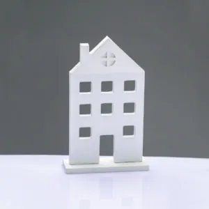 ACA Lighting X062372 Дървен декоративен мотив – бяла къща с поставка 14×5×23см