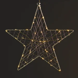 ACA Lighting X063014202 1D метален мотив – звезда 40 мини LED медна тел топло бяло адаптер 3V IP44 26.5×28см 3м прозрачен кабел
