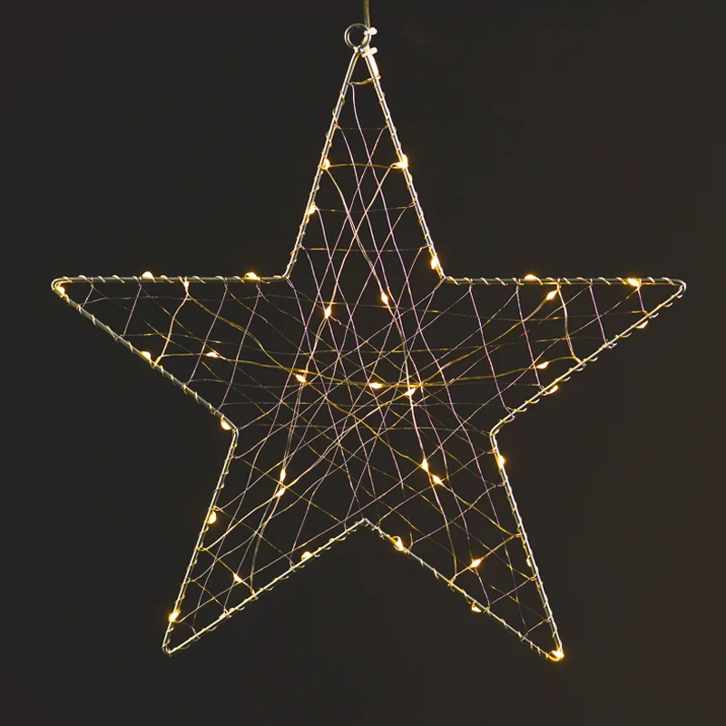 ACA Lighting X063014202 1D метален мотив – звезда 40 мини LED медна тел топло бяло адаптер 3V IP44 26.5×28см 3м прозрачен кабел