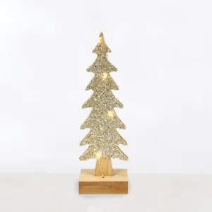 ACA Lighting X0741142 WOODEN XMAS TREE – 4 мини топли LED бат. (2×AAA) сребърна тел IP20 Ø9.5×30.5см