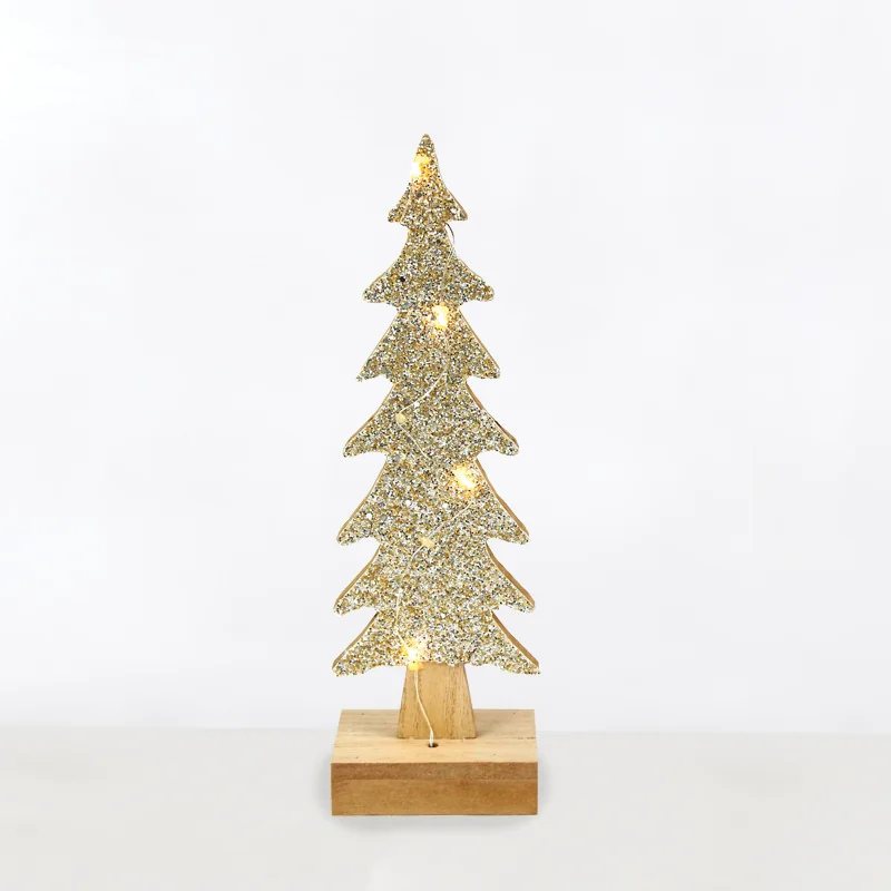 ACA Lighting X0741142 WOODEN XMAS TREE – 4 мини топли LED бат. (2×AAA) сребърна тел IP20 Ø9.5×30.5см