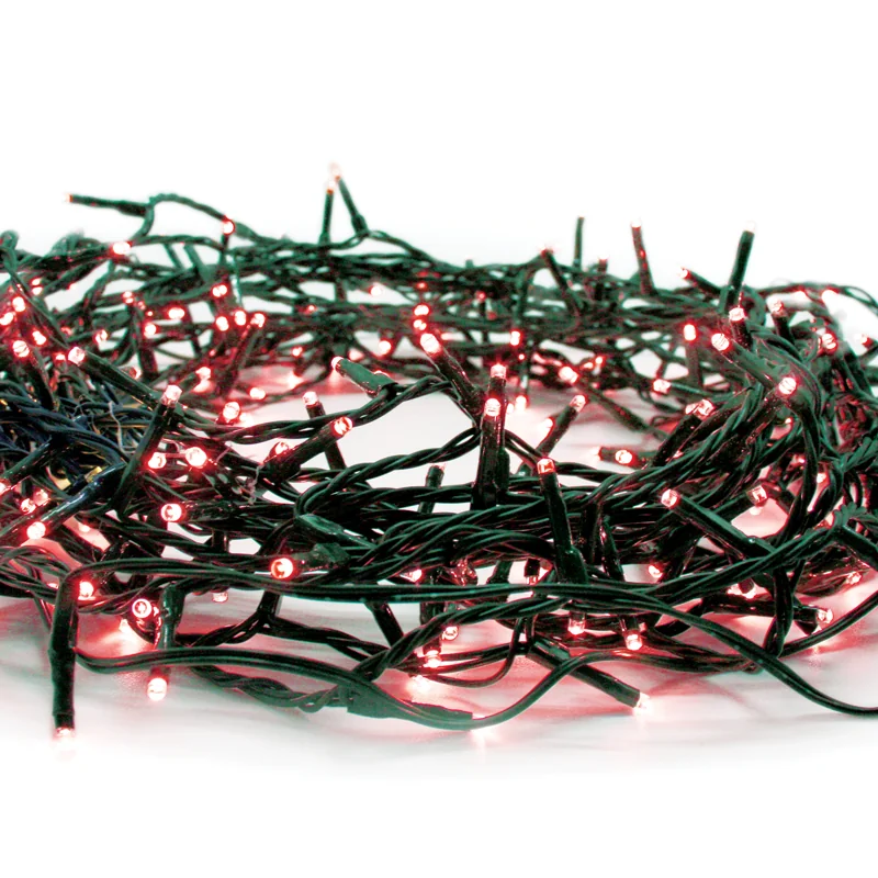 ACA Lighting X08180412 180 LED гирлянд (на всеки 5см) червен адаптер 31VDC 8 функции IP44 3м зелен кабел