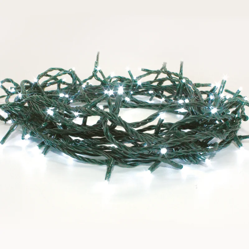 ACA Lighting X08300212 300 LED гирлянд (на всеки 5см) студена светлина адаптер 31VDC 8 функции IP44 15м зелен кабел