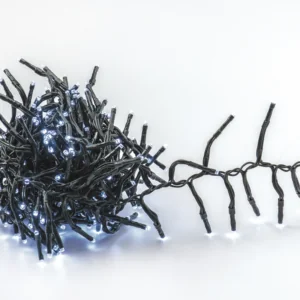 ACA Lighting X087002122 700 LED клъстер гирлянд (на всеки 5см) студена бяла светлина адаптер 31VDC 8 функции IP44 11.5м зелен кабел