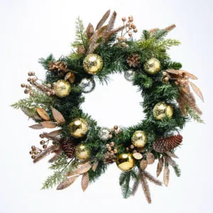 ACA Lighting X096017 Коледен венец със сняг плодчета и орнаменти Ø60см