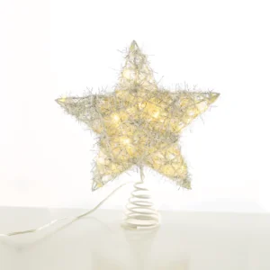 ACA Lighting X11201122 Сребърна изпъкнала звезда 20 мини LED топла светлина бат. 3×AA IP20 23×5×20см