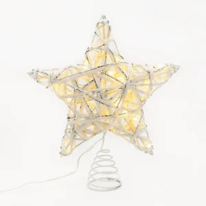 ACA Lighting X11201125 Бяла и сребърна изпъкнала звезда 20 мини LED топла светлина бат. 3×AA IP20 23×5×20см