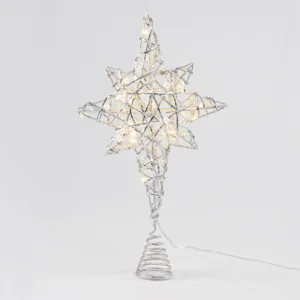 ACA Lighting X11201130 Сребърна и бяла звезда с мъниста 20 мини LED топла светлина бат. 3×AA IP20 37×5×20см