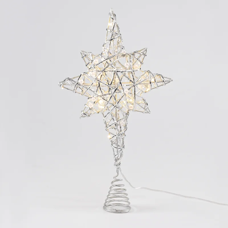 ACA Lighting X11201130 Сребърна и бяла звезда с мъниста 20 мини LED топла светлина бат. 3×AA IP20 37×5×20см