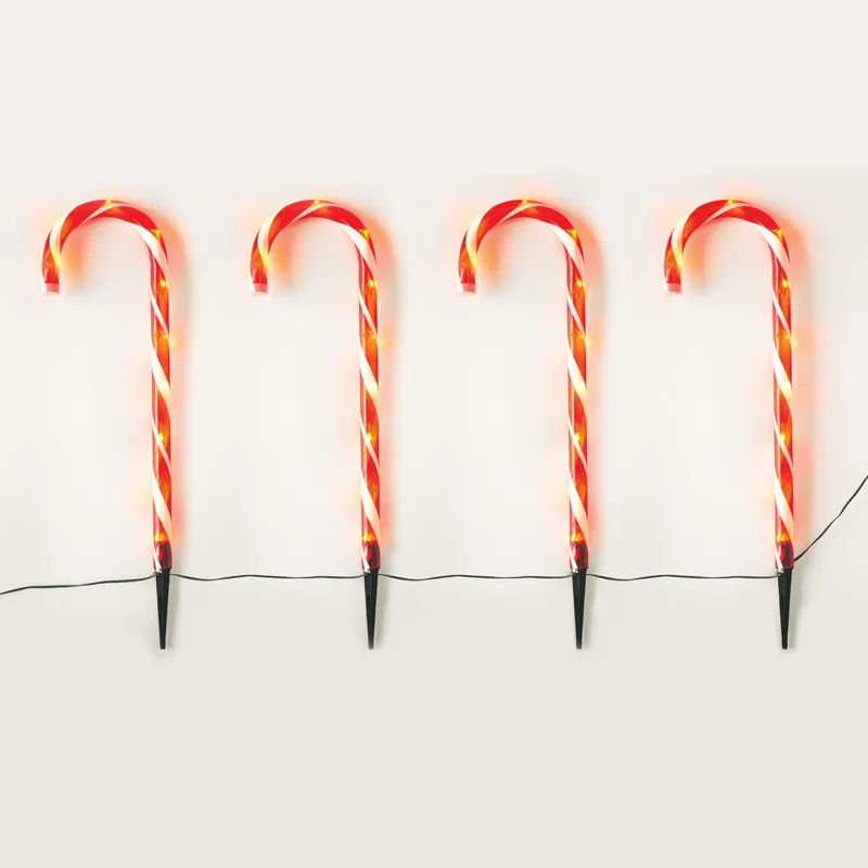 ACA Lighting X13401413 4 Candy Stakes – 40 топли LED 8 функции адаптер 4.5V IP44 1.5м   Ø2.5×H60см 0.5м зелен кабел