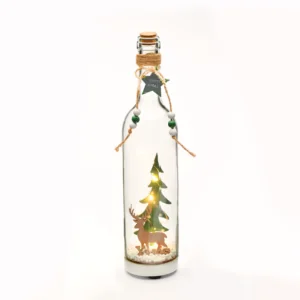 ACA Lighting X1351110 Коледна стъклена бутилка – 5 топли LED със сребърна медна тел бат. (3×LR44) IP20 Ø7×30см