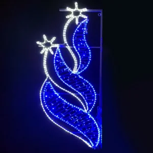 ACA Lighting X1762826117L 2 звезди Витлеем (ляво) – 628 LED стълбов мотив 15м 2-жилна въжена лента + 9.6м синя и студено бяла гирлянда стеди IP65 180×80см 1.5м кабел