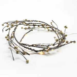 ACA Lighting XFPEARL302A Коледен венец с перли – 30 мини LED топла светлина медна тел батерии 3×AA IP20 диаметър 30см (1.5м общо) прозрачен кабел