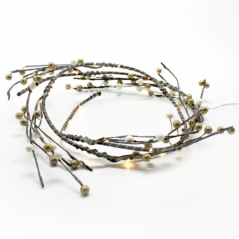 ACA Lighting XFPEARL302A Коледен венец с перли – 30 мини LED топла светлина медна тел батерии 3×AA IP20 диаметър 30см (1.5м общо) прозрачен кабел