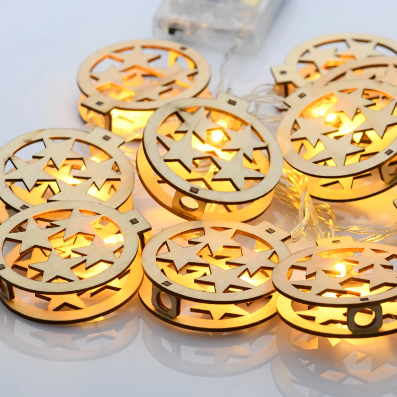 ACA Lighting XWBSTARS102A Дървен мотив – кръгла звезда 10 LED батерии 3×AA топла светлина IP20 135 + 30см прозрачен кабел